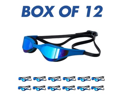 Box 12 x Blue Racing Swimming Goggles:  Twelve pai...