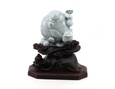 NATURAL BURMESE JADE, DOUBLE-SIDED, INTRICATE CARV...