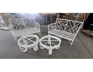 Rattan outdoor furniture collection featuring geom...