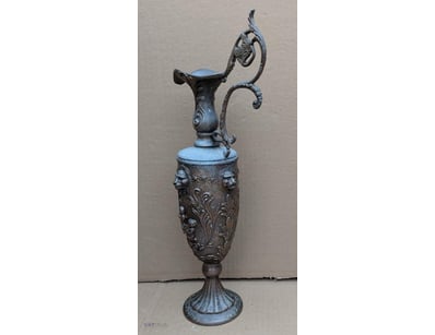 VINTAGE ART NOUVEAU STYLE METAL JUG EMBOSSED LION ...