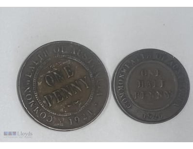 1921 AUSTRALIA PREDECIMAL KGV PENNY & HALF PENNY P...
