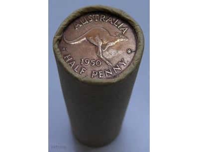 ROLL OF 1950 KGVI, AUSTRALIAN HALF PENNY (50X CIRC...