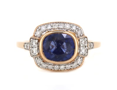 14K ROSE GOLD, 2.64CT BLUE CEYLON SAPPHIRE AND DIA...