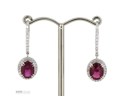 14K WHITE GOLD, RUBELLITE AND DIAMOND, HALO DROP E...