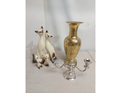 1950's Mid century Siamese long neck ceramic figur...