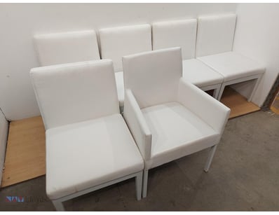 Set of six modern dining chairs featuring white up...