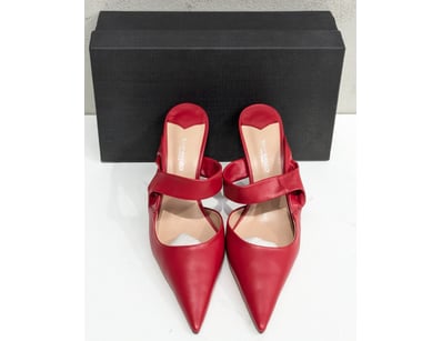 TORY BURCH HANK RED DENVER POINTED-TOE MULE HEELS,...