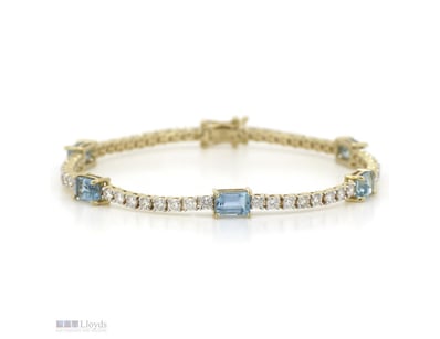 14K YELLOW GOLD, AQUAMARINE AND DIAMOND, LINE BRAC...