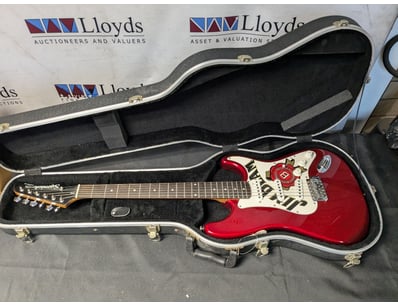 RED JIM BEAM COMMEMORATIVE ELECTRIC GUITAR WITH HA...