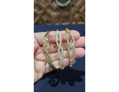 3XPCS YELLOW GOLD PLATED BANGLES WITH CUBAIC ZIRCO...