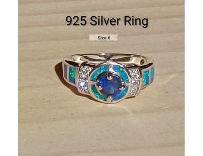 925 SILVER RING WITH BLUE LAB CREATED FIRE OPAL SI...