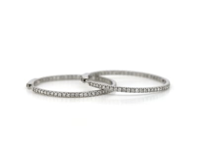 14K WHITE GOLD, 1.26CT  TDW DIAMOND, HOOP EARRINGS...