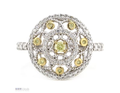 14K WHITE/YELLOW GOLD, FANCY YELLOW DIAMOND AND DI...