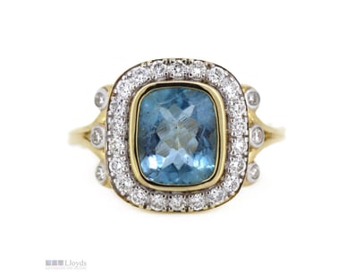 14K YELLOW GOLD, AQUAMARINE AND DIAMOND, ART DECO ...
