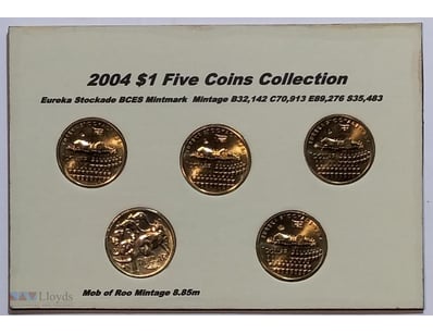 2004  FIVE $1 COINS COLLECTION EUREKA BCES MINTMAR...