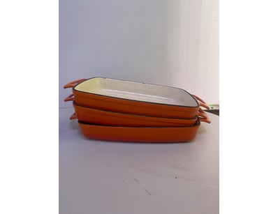 Lot of orange ceramic baking trays. x3. 36cm x 22c...