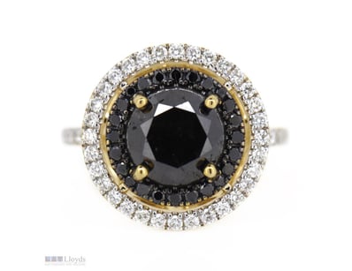 14K YELLOW GOLD, BLACK DIAMOND AND DIAMOND, DOUBLE...