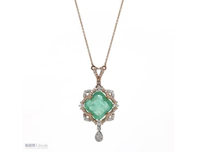 14K ROSE GOLD, 4.61CT COLOMBIAN EMERALD AND DIAMON...