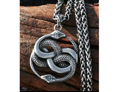 SILVER STAINLESS STEEL SNAKE PENDANT WITH CHAIN   ...