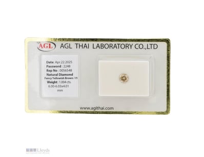 1.004CT CERTIFIED, NATURAL FANCY YELLOW/BROWN DIAM...
