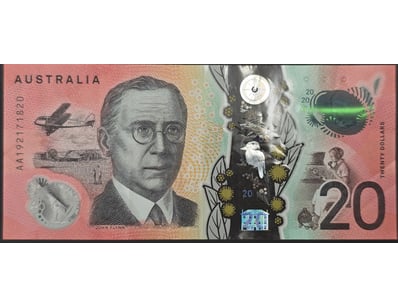 AUSTRALIAN BANK NOTE, 2019 $20 FIRST PREFIX AA19 L...