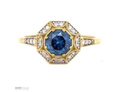 14K YELLOW GOLD, FANCY BLUE DIAMOND AND DIAMOND, A...