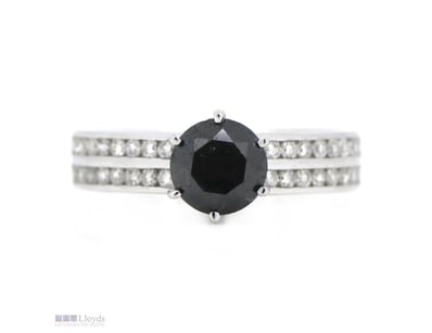 14K WHITE GOLD, BLACK DIAMOND AND DIAMOND, DOUBLE ...