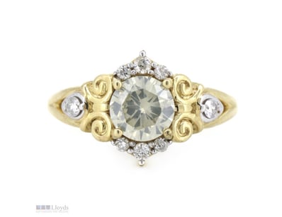 14K YELLOW GOLD AND DIAMOND, ANTIQUE INSPIRED RING...