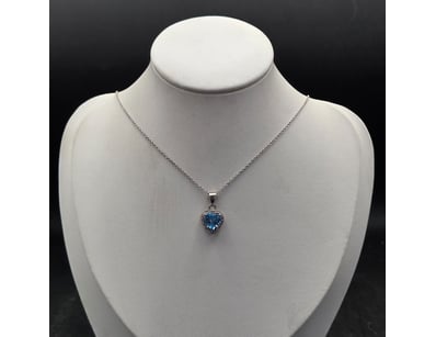 925 STERLING SILVER BLUE TOPAZ HEART PENDANT NECKL...