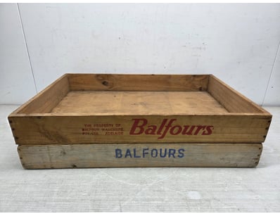 Vintage wooden storage crates from Balfours, Wauch...