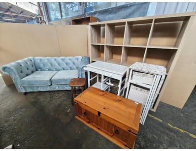 Furniture, including 2 seat sofa, cube shelving, s...