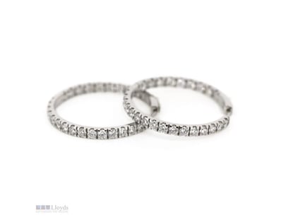 14K WHITE GOLD AND 4.99CT TDW DIAMOND, HOOP EARRIN...