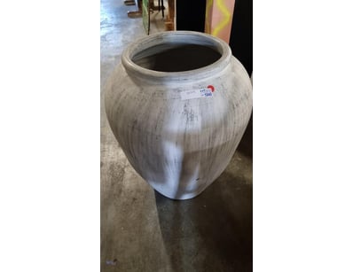 Large whitewashed Clay Pot with a rounded, bulbous...