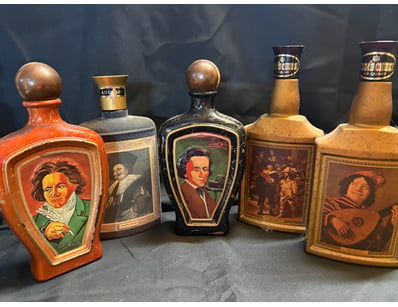 COLLECTION OF FIVE VINTAGE DECANTERS INCLUDING THE...