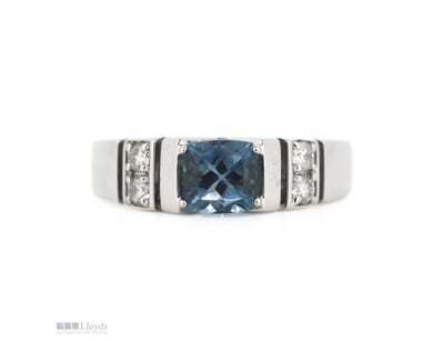 14K WHITE GOLD, SANTA MARIA AQUAMARINE AND DIAMOND...
