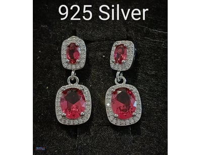 925 SILVER EARRINGS WITH RUBY RED ZIRCONIAS       ...