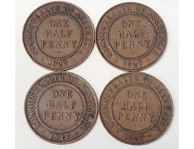 4X 1927 AUSTRALIAN HALF PENNY COINS

488567+23
...