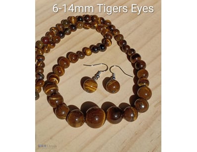 6-14MM TIGERS EYES NECKLACE AND EARRINGS SET      ...