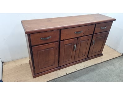 Solid timber sideboard featuring a rich medium-bro...