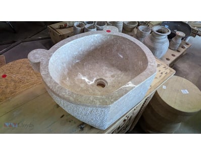 Natural stone vessel sink hand-carved from travert...