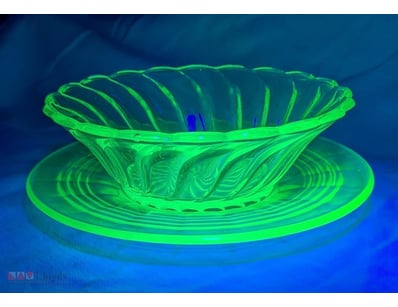 Uranium (Ultraviolet Reactive) Glass Dish Bowl And...