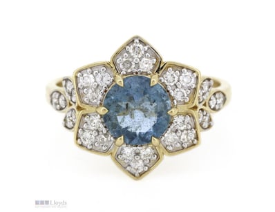14K YELLOW GOLD, SANTA MARIA AQUAMARINE AND DIAMON...