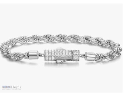 WHITE GOLD PLATED  STAINLESS STEEL    ROPE BRACELE...