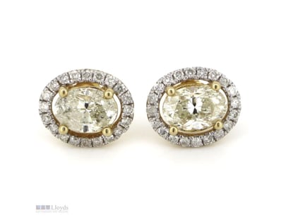 14K YELLOW GOLD AND DIAMOND, HALO STUD EARRINGS.  ...