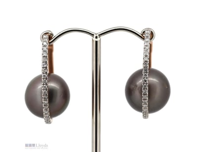 14K ROSE GOLD, BLACK CULTURED TAHITIAN PEARL AND D...