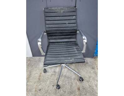 Leather style office chair, black finish.

