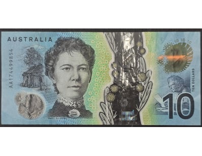 AUSTRALIAN BANK NOTE, 2013 $10 FIRST PREFIX AA17 L...