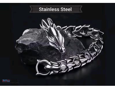 STAINLESS STEEL UNISEX DRAGON HEAD BRACELET       ...