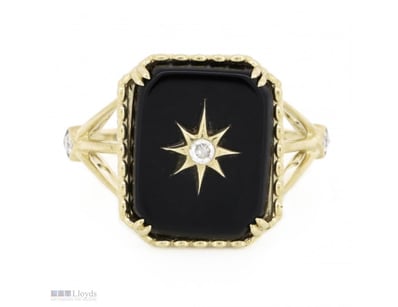 14K YELLOW GOLD, BLACK ONYX AND DIAMOND, ART DECO ...