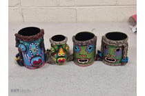 Collection Of Four Colourful Hand-Painted Folk